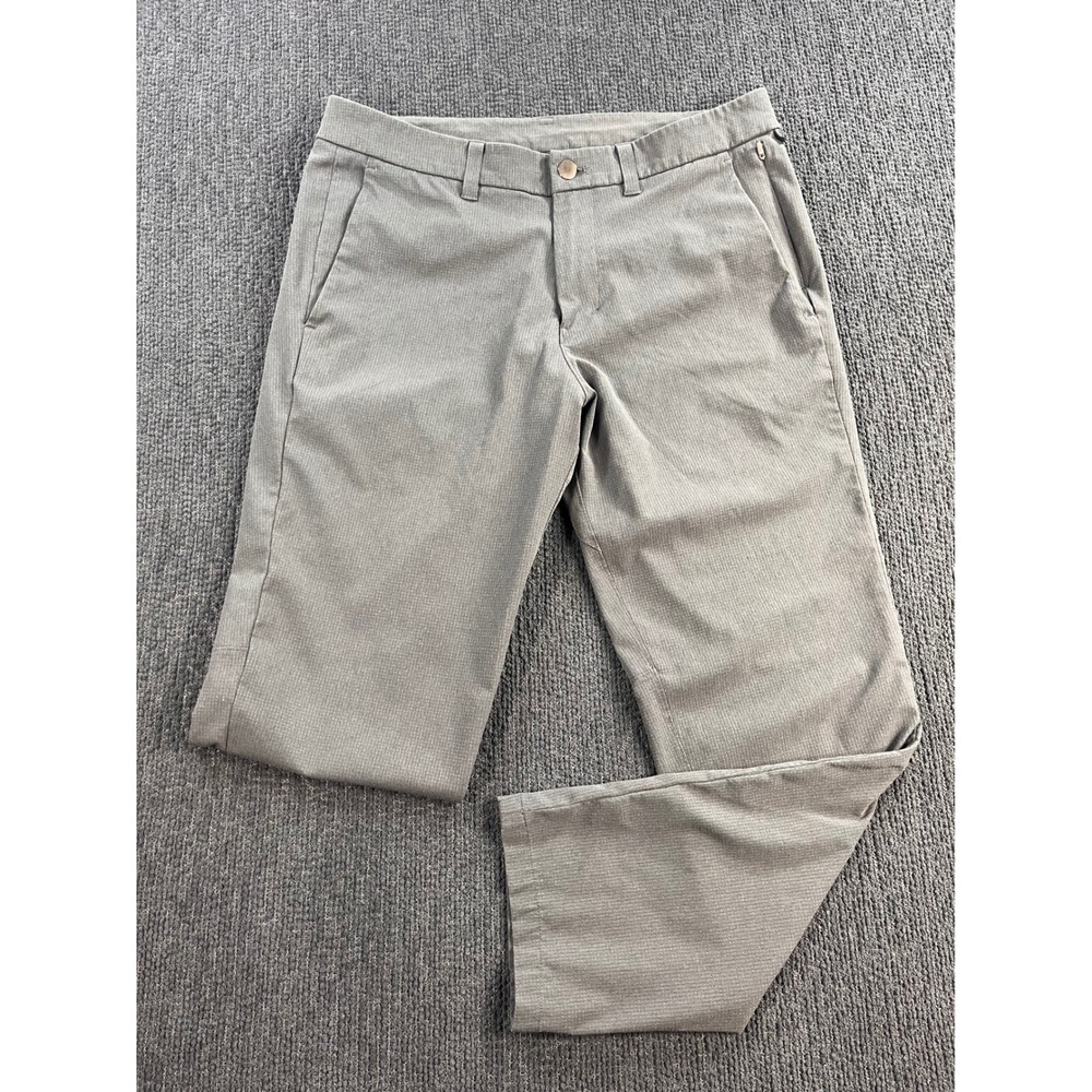 Lululemon Commission Slim Fit Pants Mens 33 Grey Micro Check Trousers 30 Inseam
